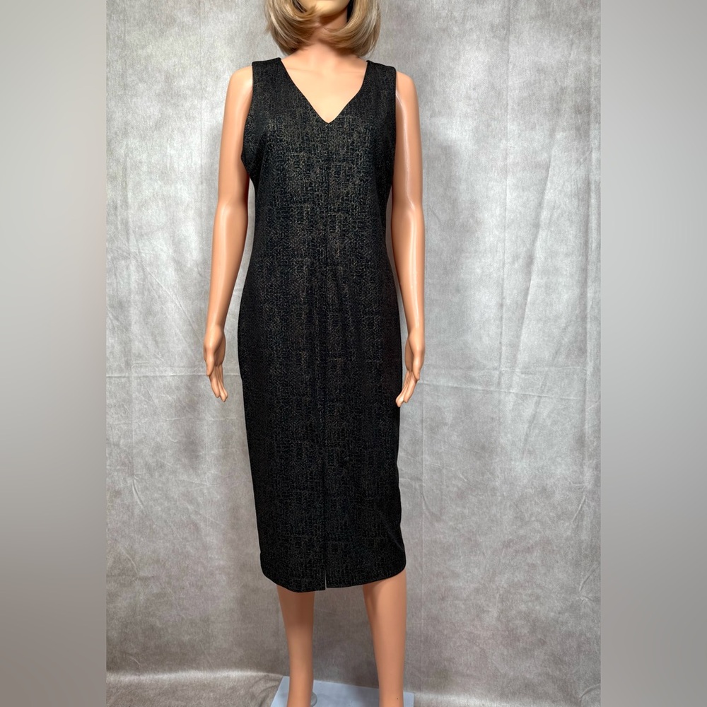 Saks Fifth Avenue Black Sheath Midi Dress V-Neck Sleeveless